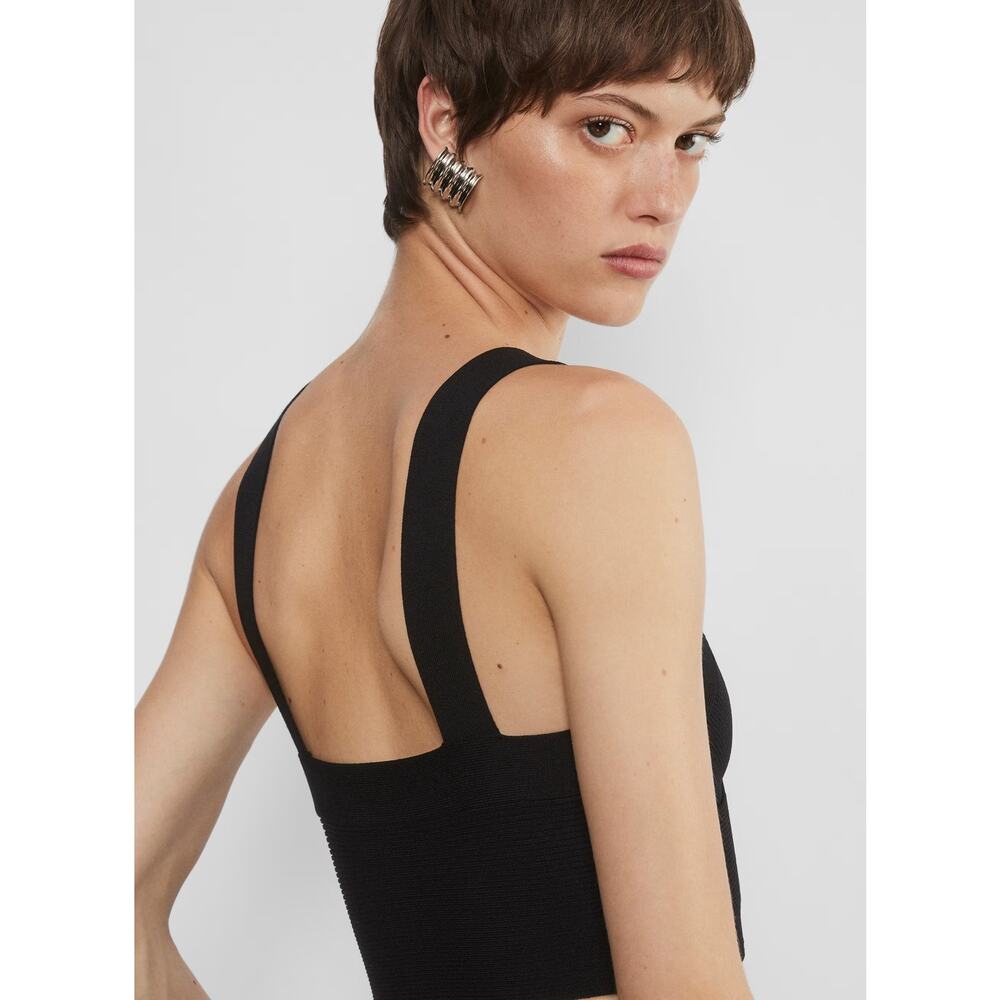 Aritzia Babaton Black Sculpt Knit Greek Ribbed Criss Cross Cropped Tank Top S - Picture 2 of 8